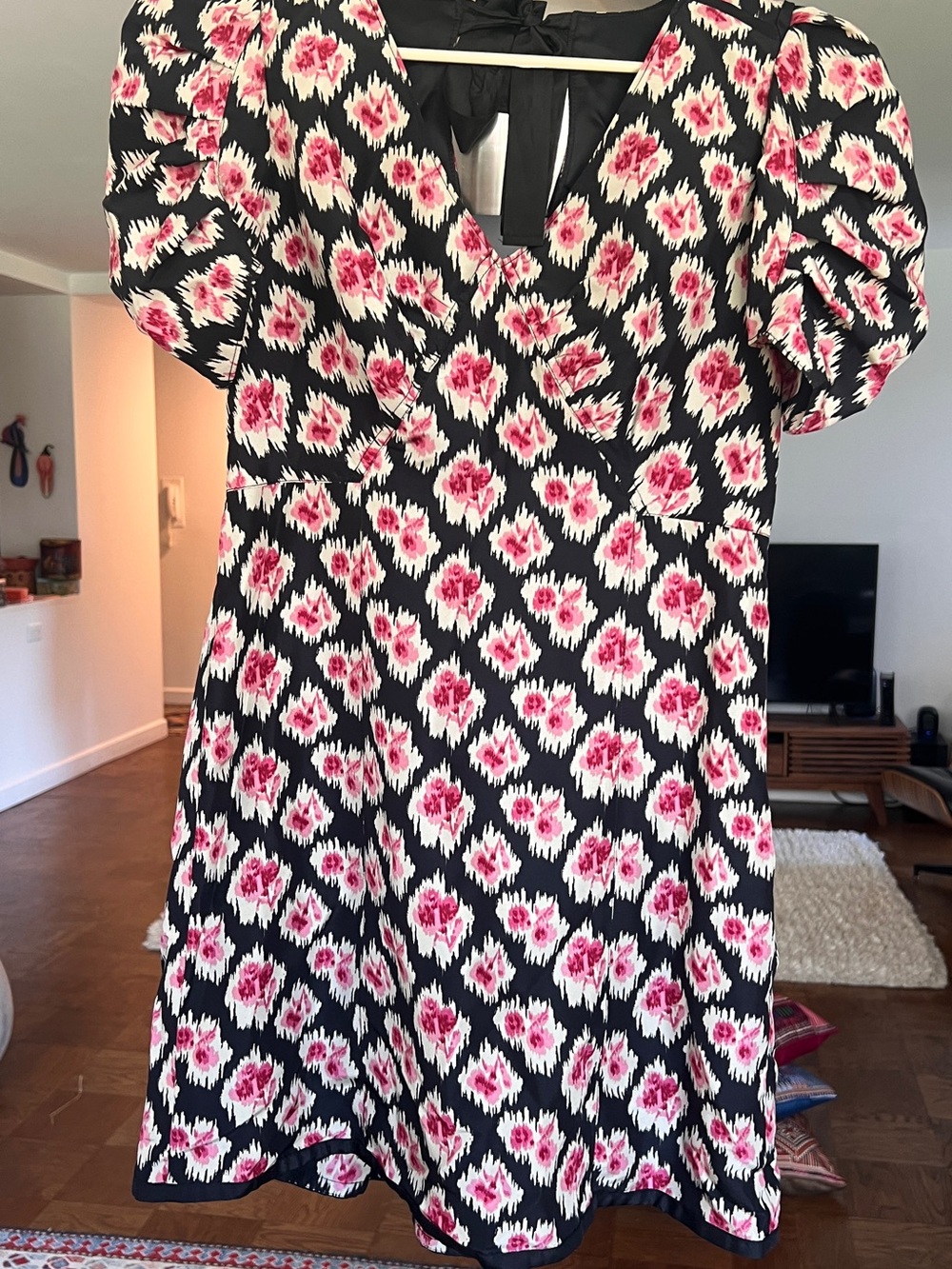Women’s Black Floral Casual Dress with Pink Print